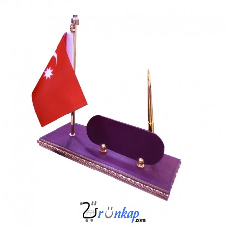 Deri Kaplama Bayraklı Masa İsimliği